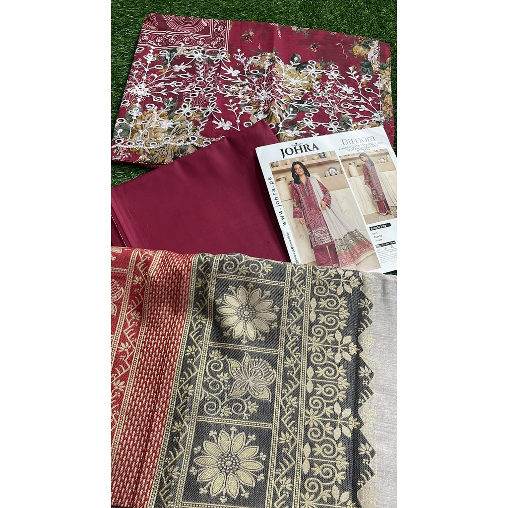 JH-209-DMR Johra Dimora Printed Lawn with Jacquard Lawn Dupatta