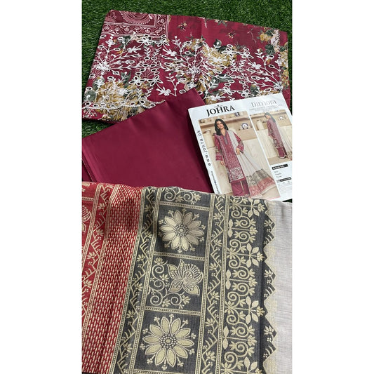 JH-209-DMR Johra Dimora Printed Lawn with Jacquard Lawn Dupatta