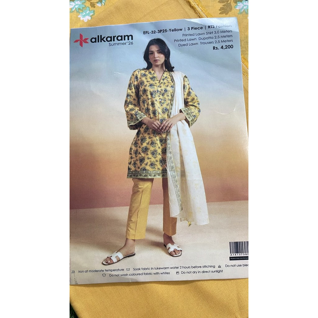 Alkaram Summer '26 Printed Lawn 3-Piece Suit – EFL-32-3P25 Yellow