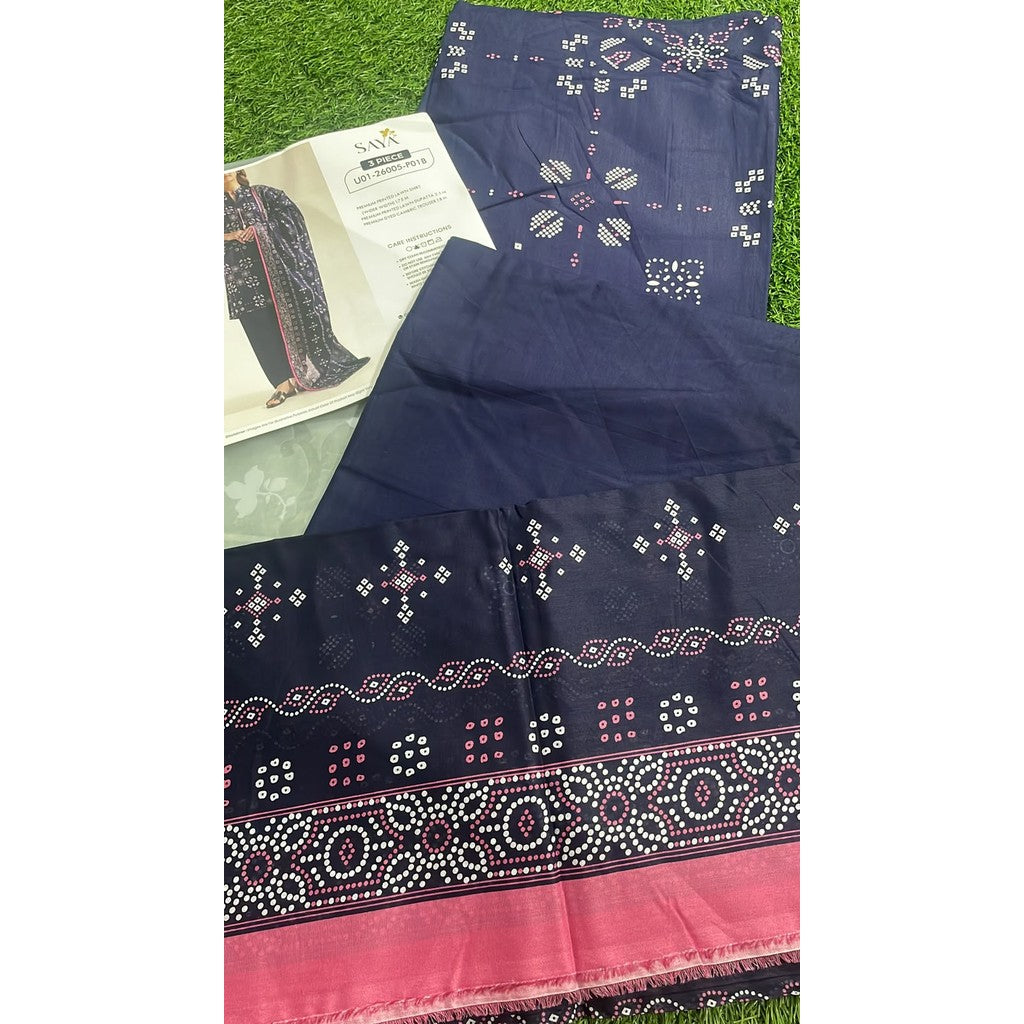 SAYA Unstitched Printed Lawn 3 Piece