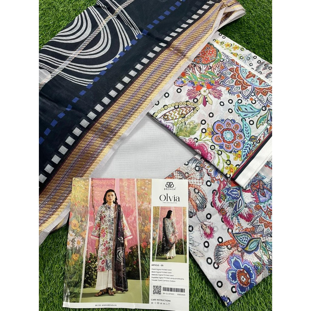 OLVIA 3-Piece Unstitched Digital Printed Lawn Suit by BRENISH