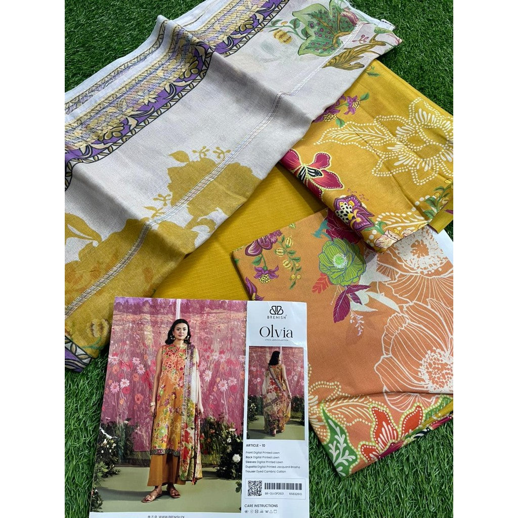 OLVIA 3-Piece Unstitched Digital Printed Lawn Suit by BRENISH