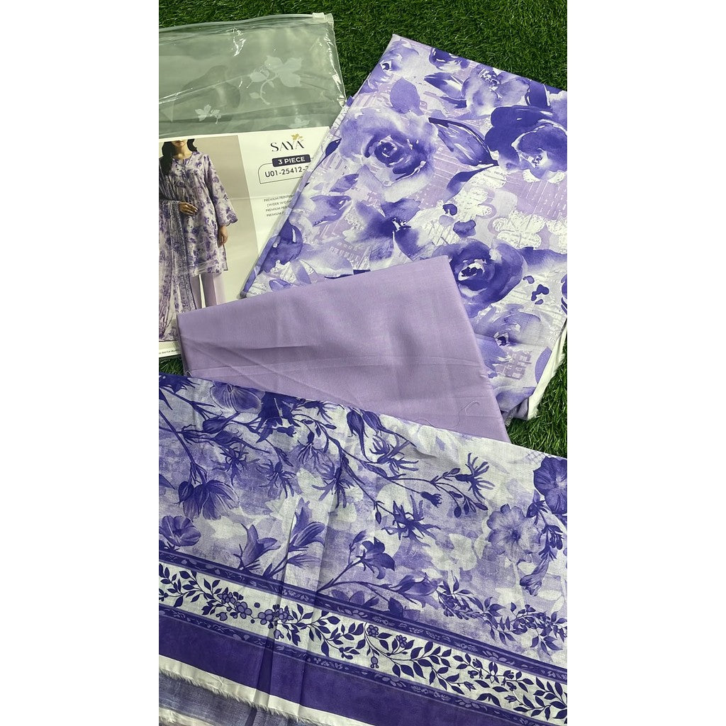 SAYA Unstitched Printed Lawn 3 Piece