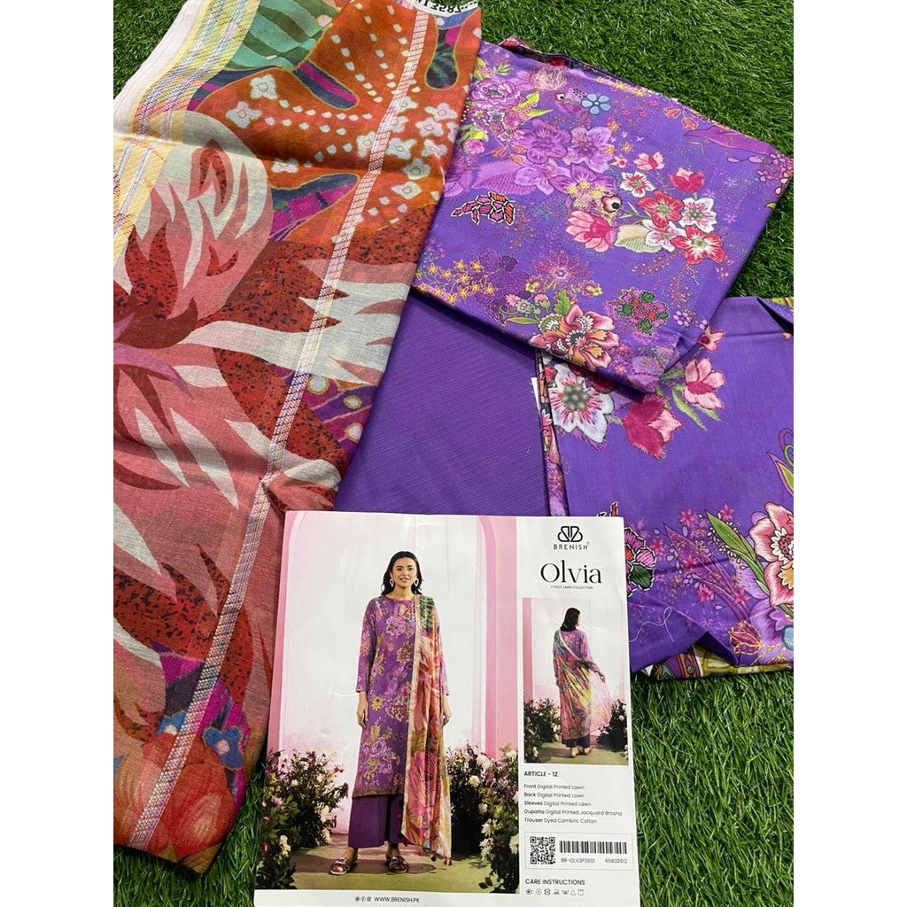 OLVIA 3-Piece Unstitched Digital Printed Lawn Suit by BRENISH
