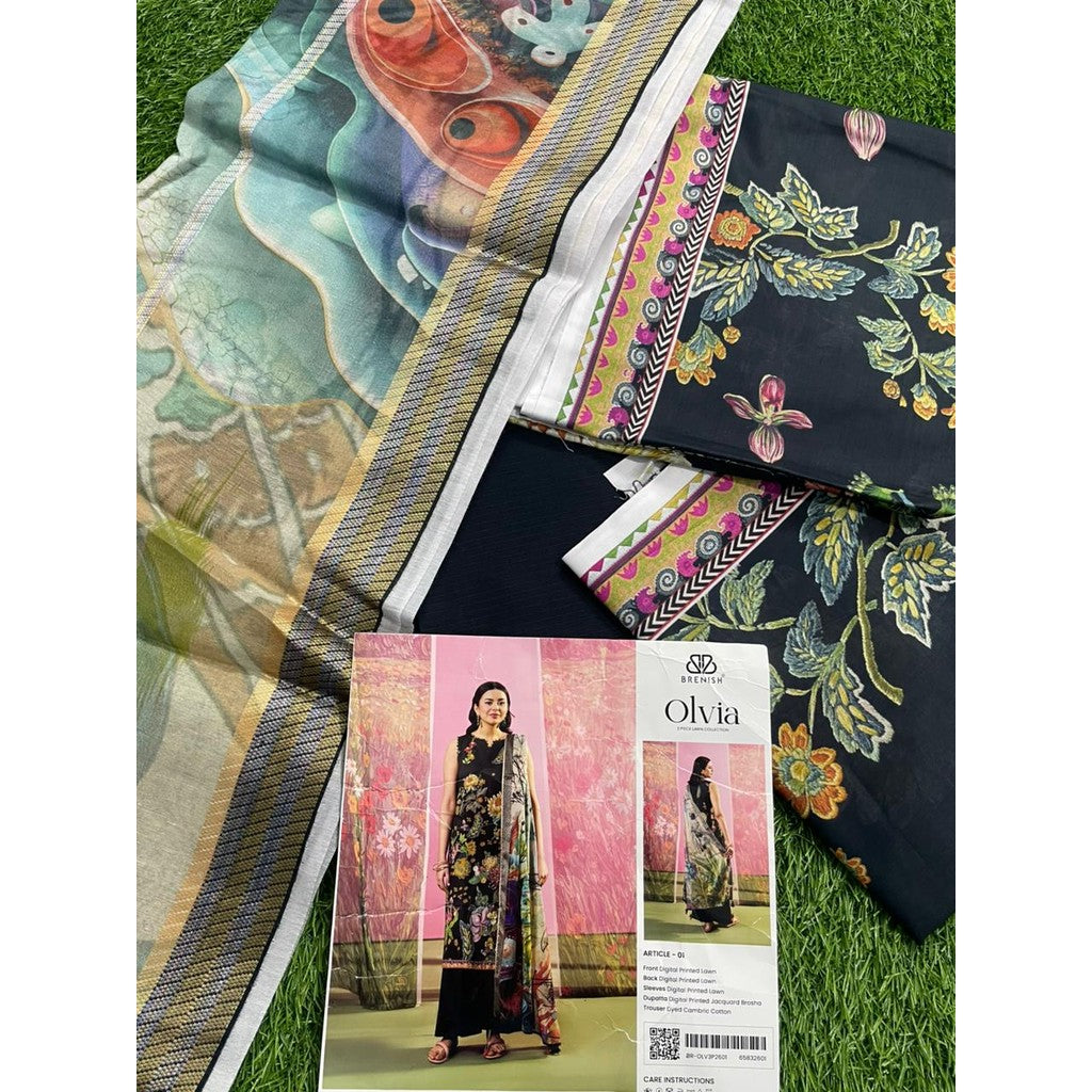 OLVIA 3-Piece Unstitched Digital Printed Lawn Suit by BRENISH