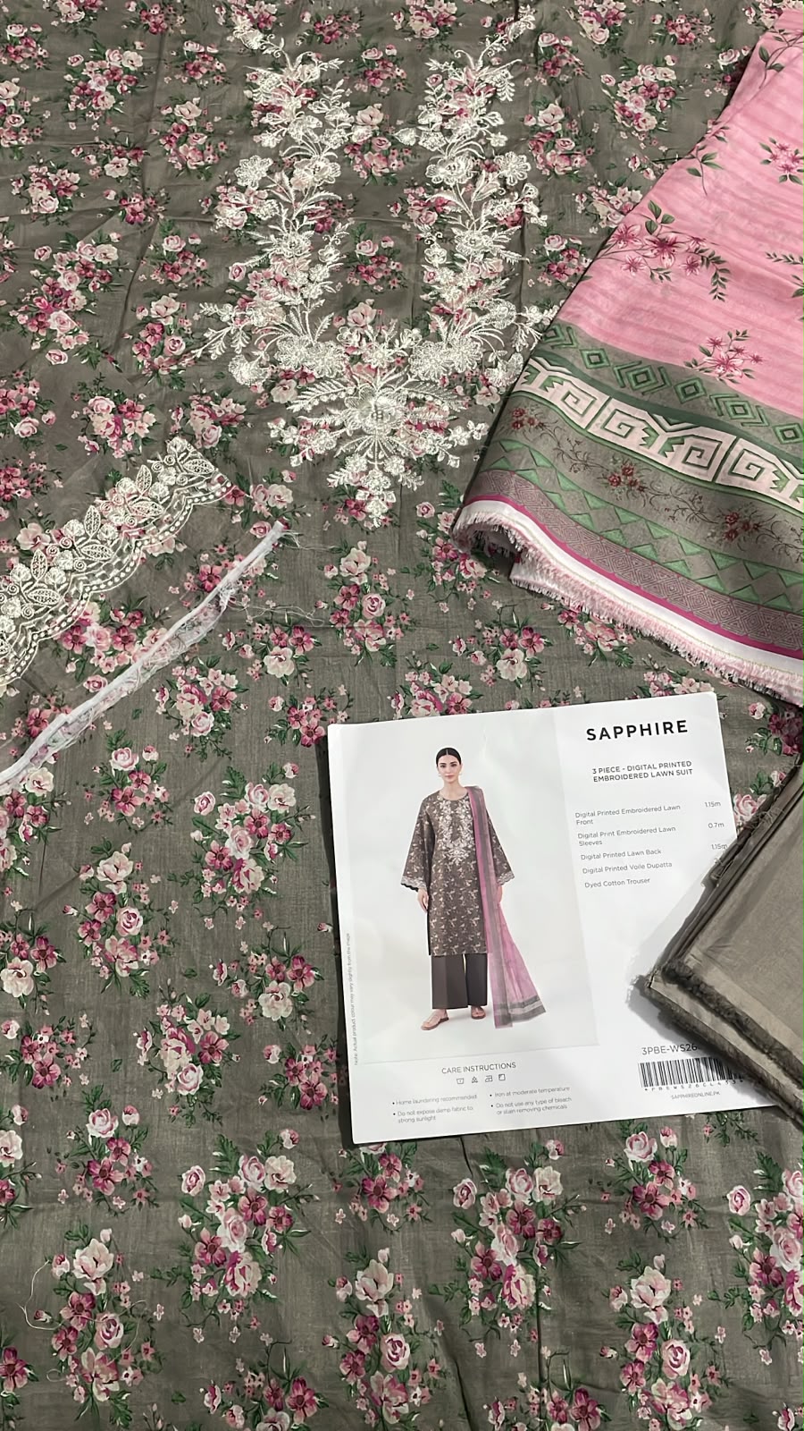 SAPPHIRE 3 piece digital printed embroidered lawn suit - 3PBE-WS26CL4-33