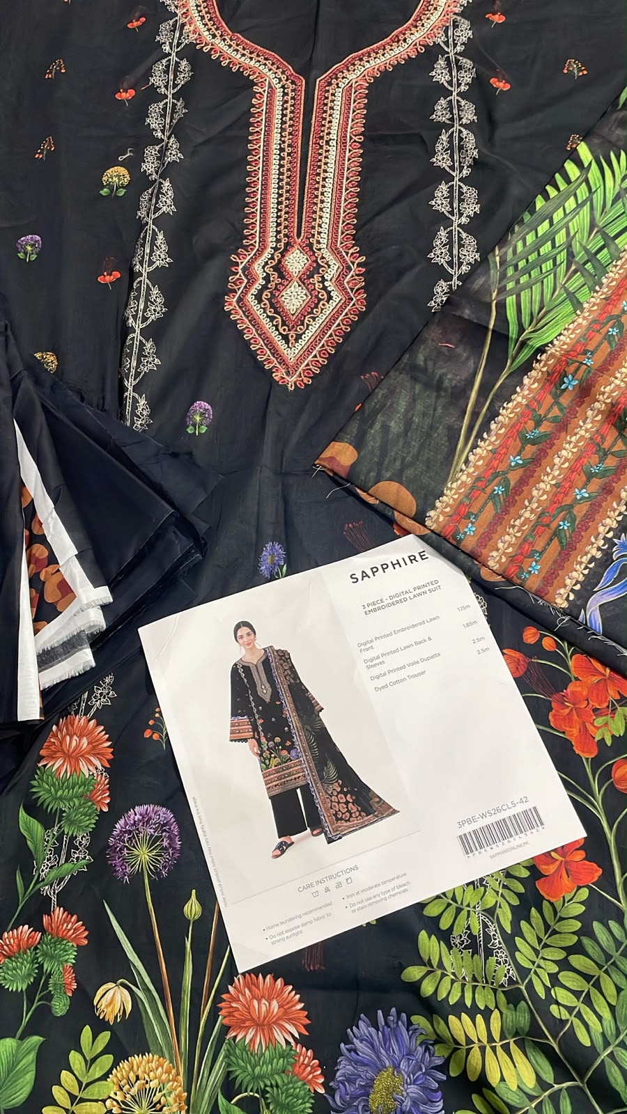 SAPPHIRE 3 piece digital printed embroidered lawn suit - 3PBE-WS26CL5-42