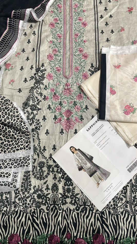SAPPHIRE 3 piece digital printed embroidered lawn suit - 3PBE-WS26CL5-41
