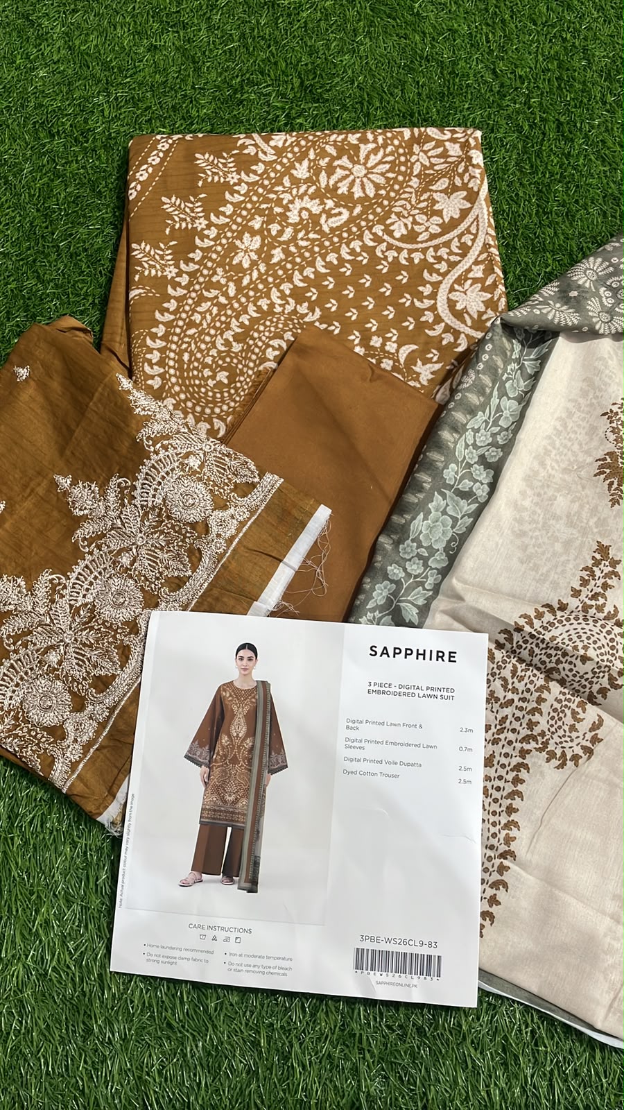 SAPPHIRE 3 piece digital printed embroidered lawn suit - 3PBE-WS26CL9-83