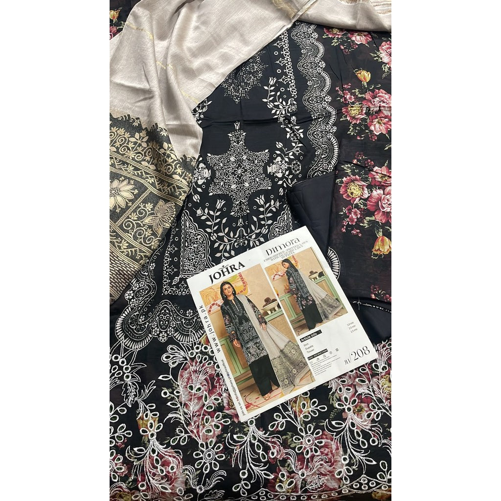 JH-208-DMR Johra Dimora Printed Lawn with Jacquard Lawn Dupatta