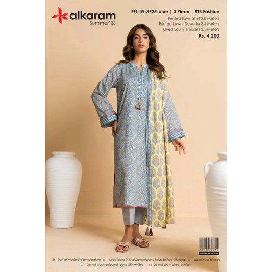 Alkaram Summer '26 Printed Lawn 3-Piece Suit – EFL-49-3P25 Blue