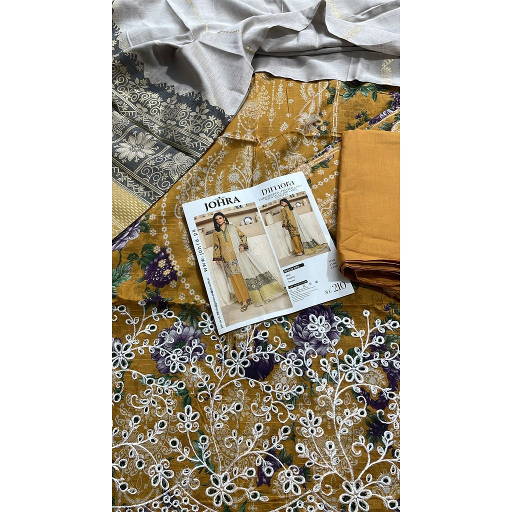 JH-210-DMR Johra Dimora Printed Lawn with Jacquard Lawn Dupatta