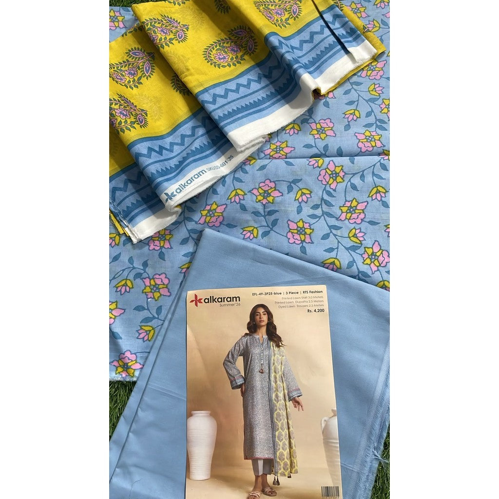Alkaram Summer '26 Printed Lawn 3-Piece Suit – EFL-49-3P25 Blue