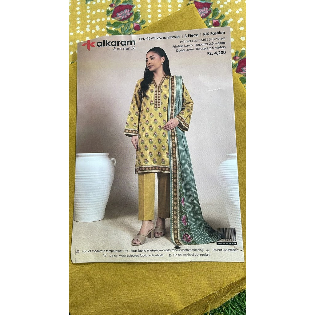 Alkaram Summer '26 Printed Lawn 3-Piece Suit – EFL-43-3P25 Sunflower