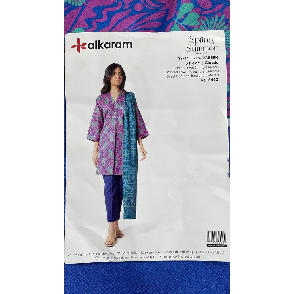 Alkaram Spring Summer Vol. 2 Printed Lawn 3-Piece Suit – SS-15.1-25-1 Green
