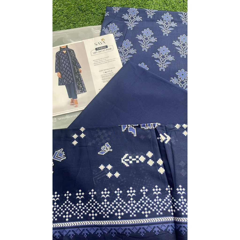SAYA Unstitched Printed Lawn 3 Piece