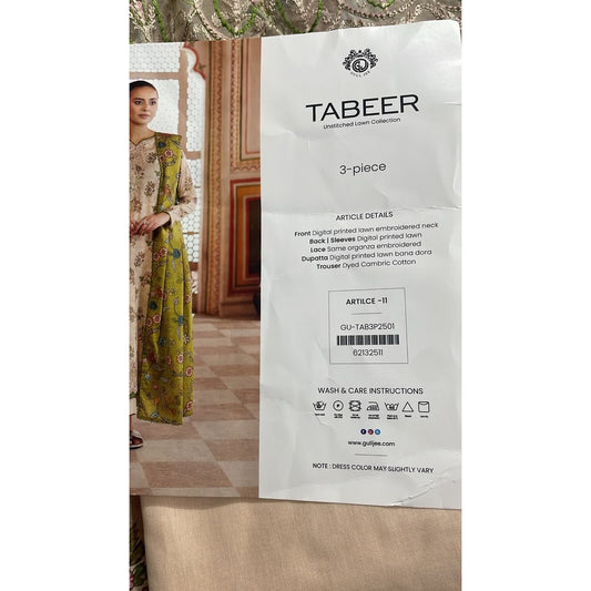 Guljee Tabeer 3-Piece Digital Printed Lawn Suit (Article 11 - GU-TAB3P2501)