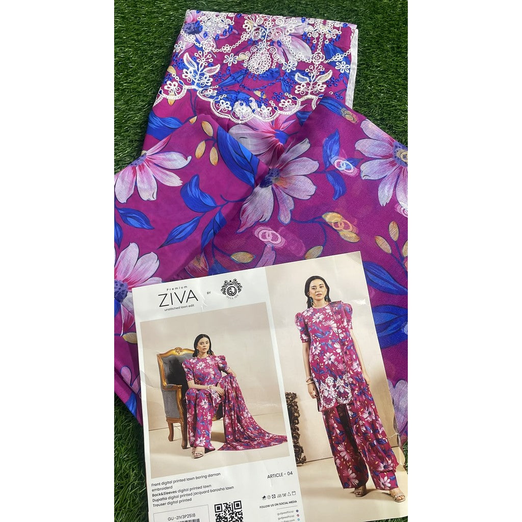 Ziva Premium Unstitched Lawn Edit By GULJEE GU-ZIV3P2518